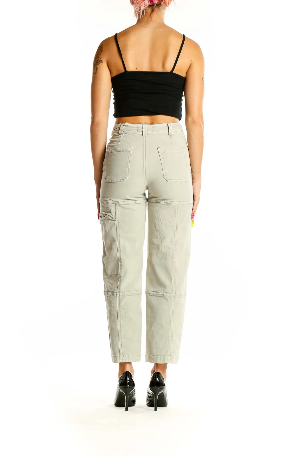 Beige High-Waisted Cargo Pants