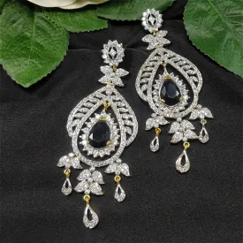 Black Color Stone American Diamond Contemporary Earrings (E676)