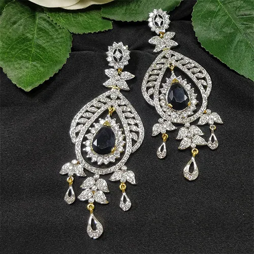 Black Color Stone American Diamond Contemporary Earrings (E676)