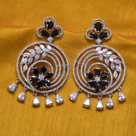 Black Stone Gold American Diamond Contemporary Earrings (E118)
