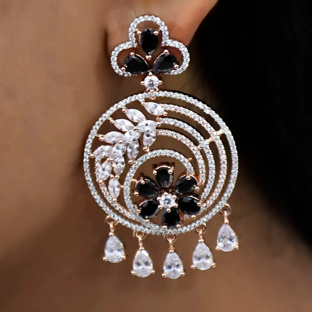Black Stone Gold American Diamond Contemporary Earrings (E118)