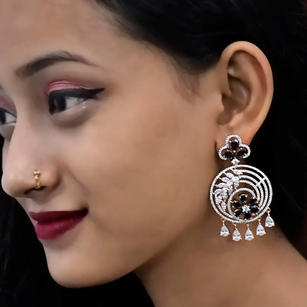 Black Stone Gold American Diamond Contemporary Earrings (E118)