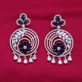 Blue Stone Gold American Diamond Contemporary Earrings (E117)