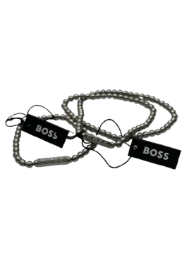 BOSS Metallic Sphere Beaded Stainless Steel Men's Necklace & Bracelet Set