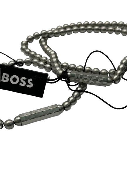 BOSS Metallic Sphere Beaded Stainless Steel Men's Necklace & Bracelet Set
