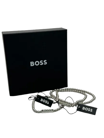 BOSS Metallic Sphere Beaded Stainless Steel Men's Necklace & Bracelet Set