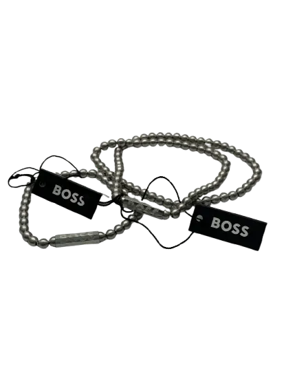 BOSS Metallic Sphere Beaded Stainless Steel Men's Necklace & Bracelet Set