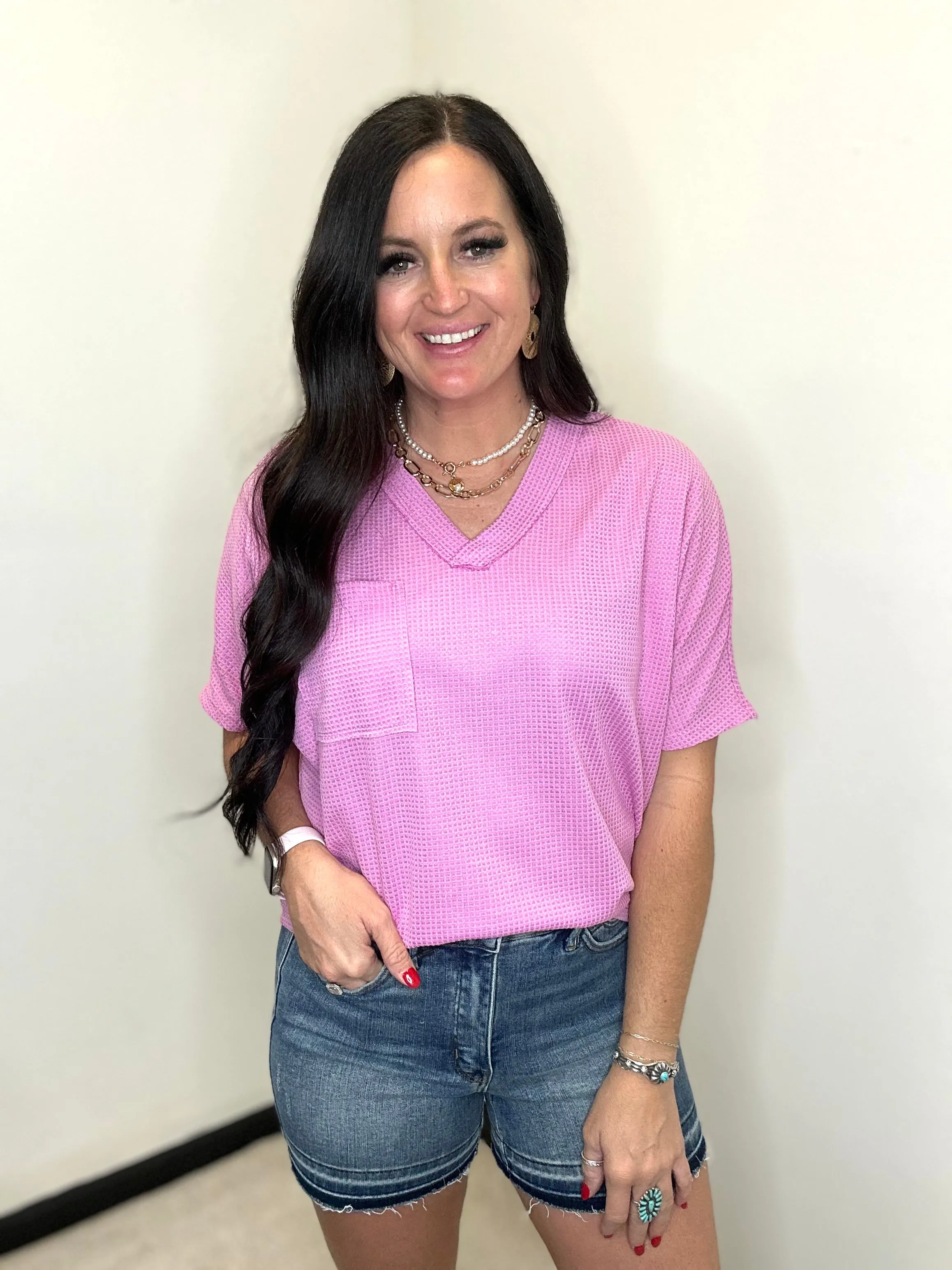 Bree Casual V Neck Casual Top Magenta