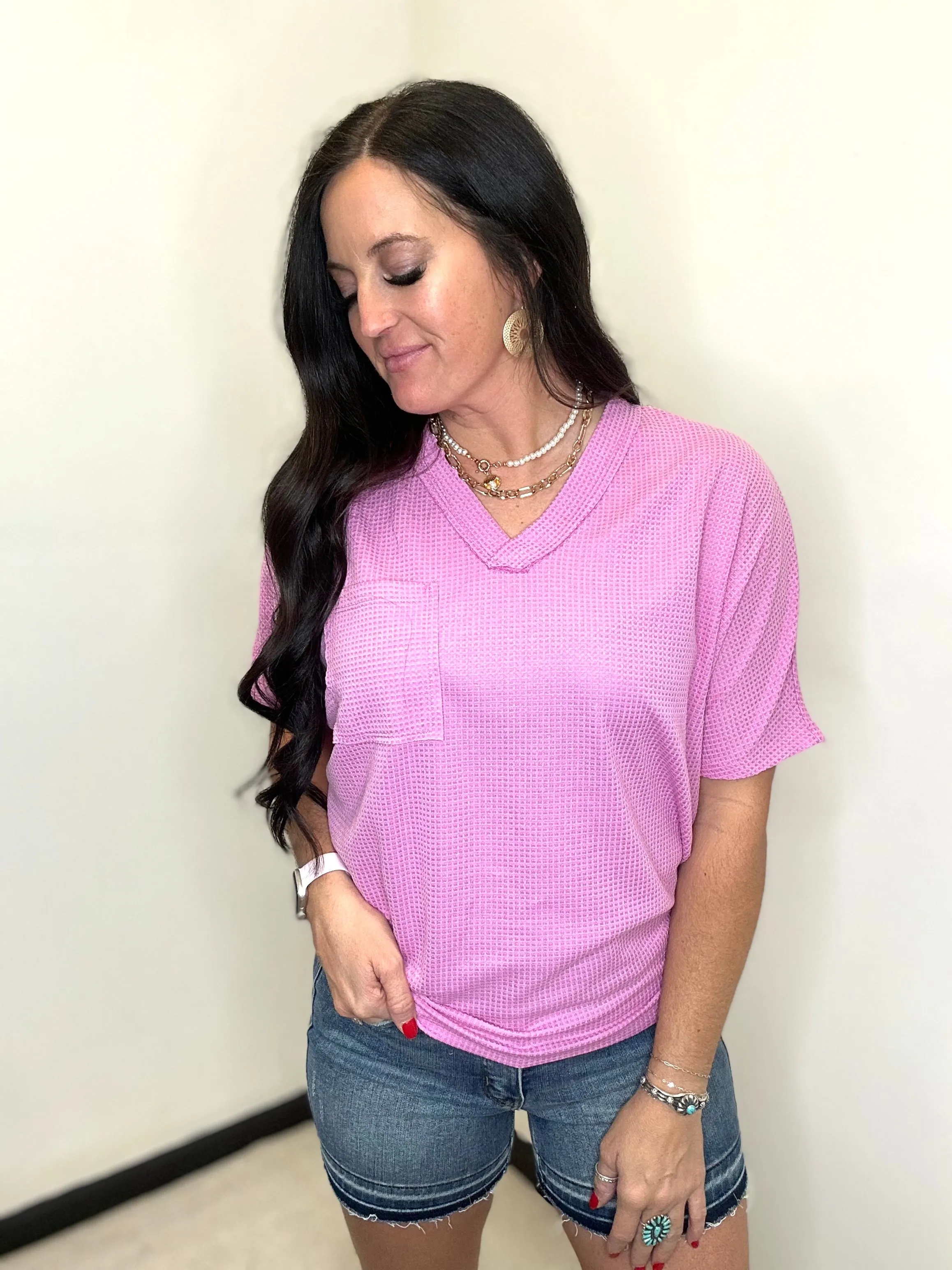 Bree Casual V Neck Casual Top Magenta