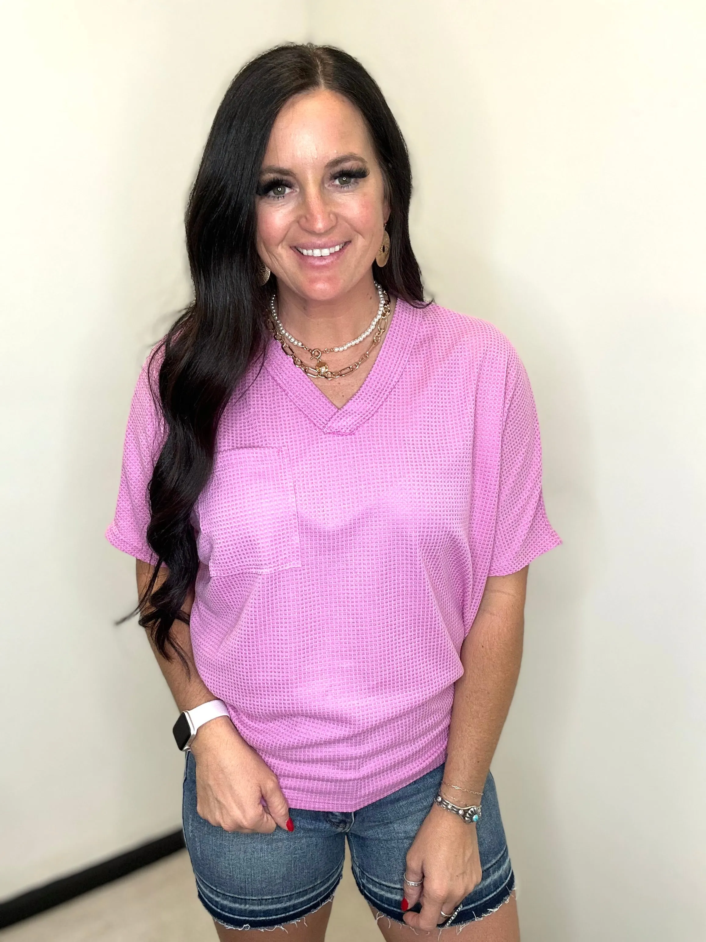 Bree Casual V Neck Casual Top Magenta