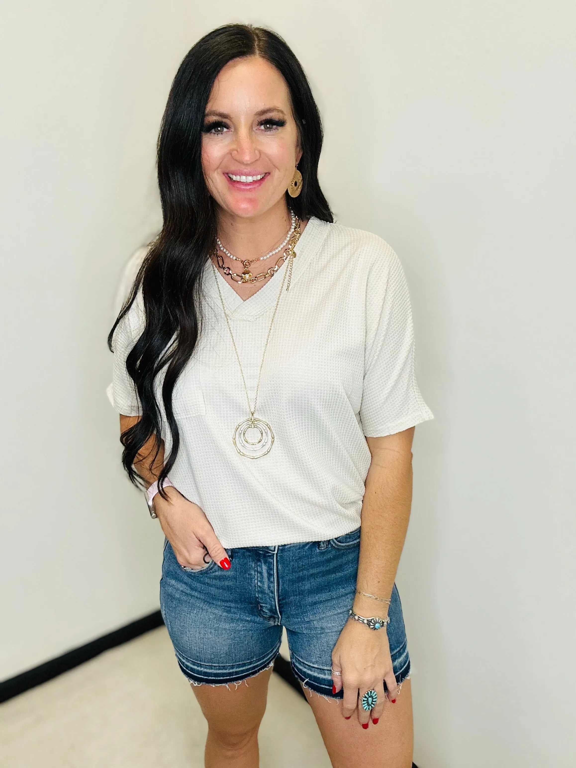 Bree Casual V Neck Casual Top Oatmeal