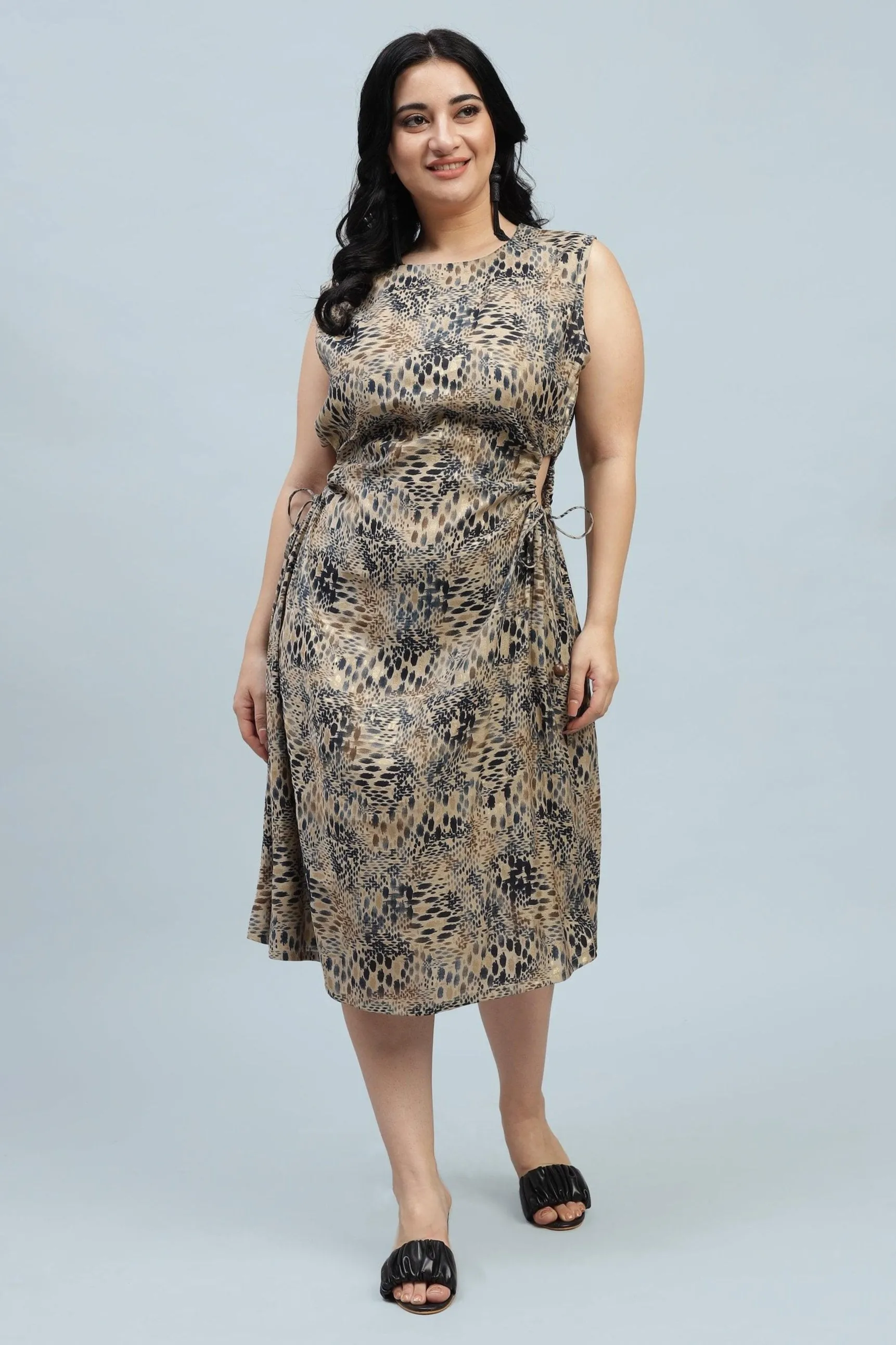 Curvy Lane Women Plus Size Adjustable Strings on Waist Midi Dress
