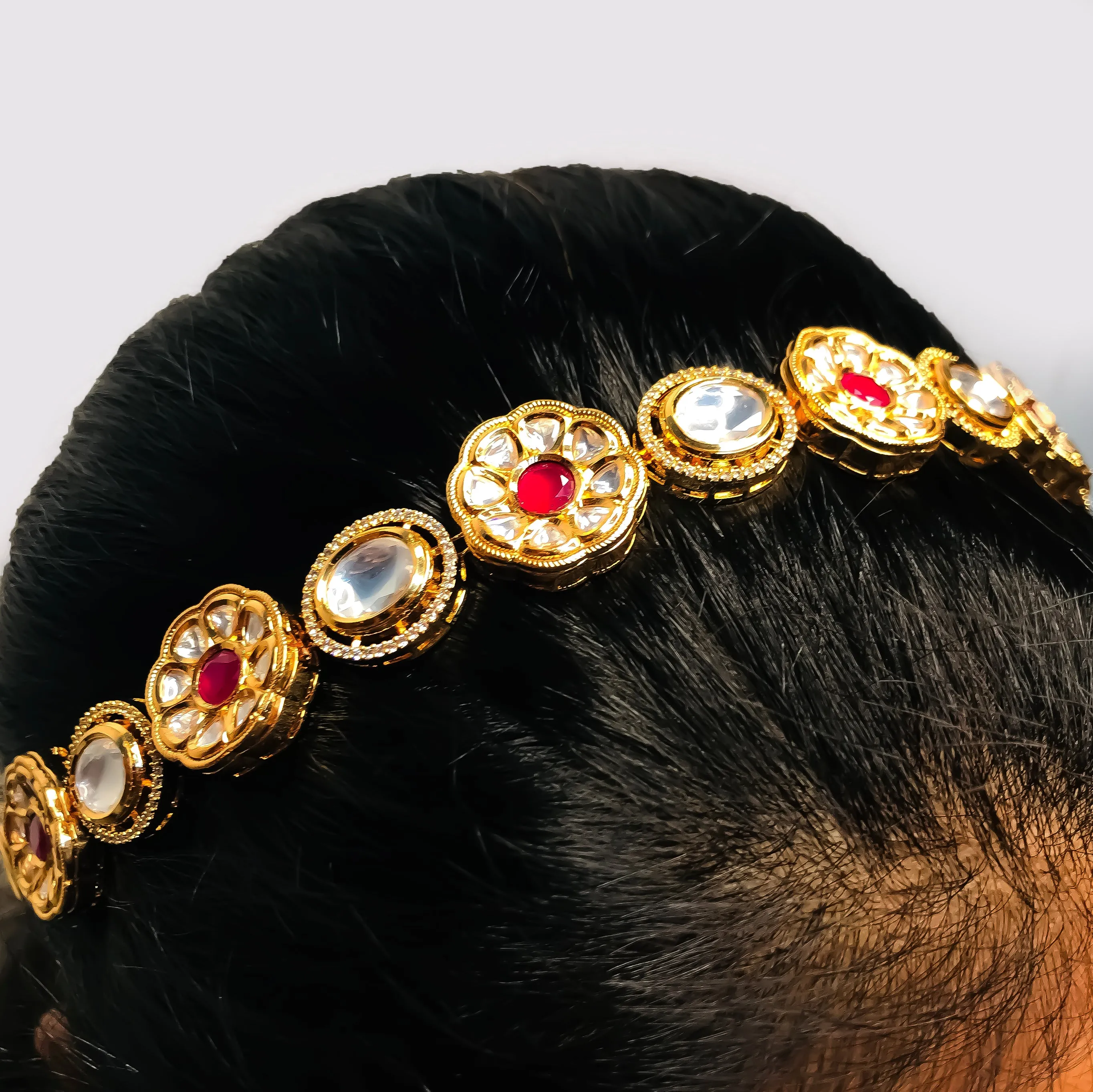 Designer Gold Plated Royal Kundan Sheeshphool /Mathapatti (D95)