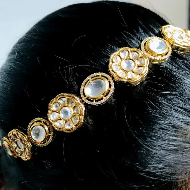 Designer Gold Plated Royal Kundan Sheeshphool /Mathapatti (D95)