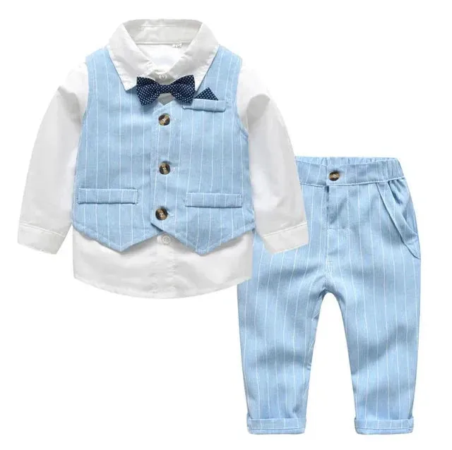 Fashion Fall Infant Clothing Set Kids Baby Boy Suit Wedding Formal Vest Tie Shirt Pant 4Pcs Clothes Sets
