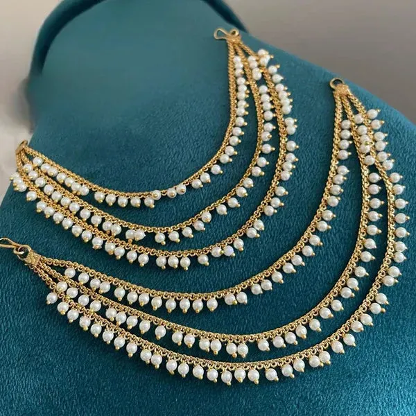 Gold Plated Beautiful Beads Kanoti Ear Chain For Women (E751)