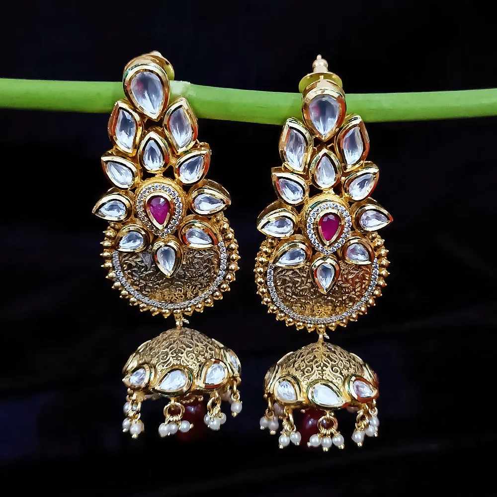Gold Plated Beautifully Beaded Kundan Earrings (E305)
