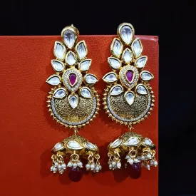 Gold Plated Beautifully Beaded Kundan Earrings (E305)