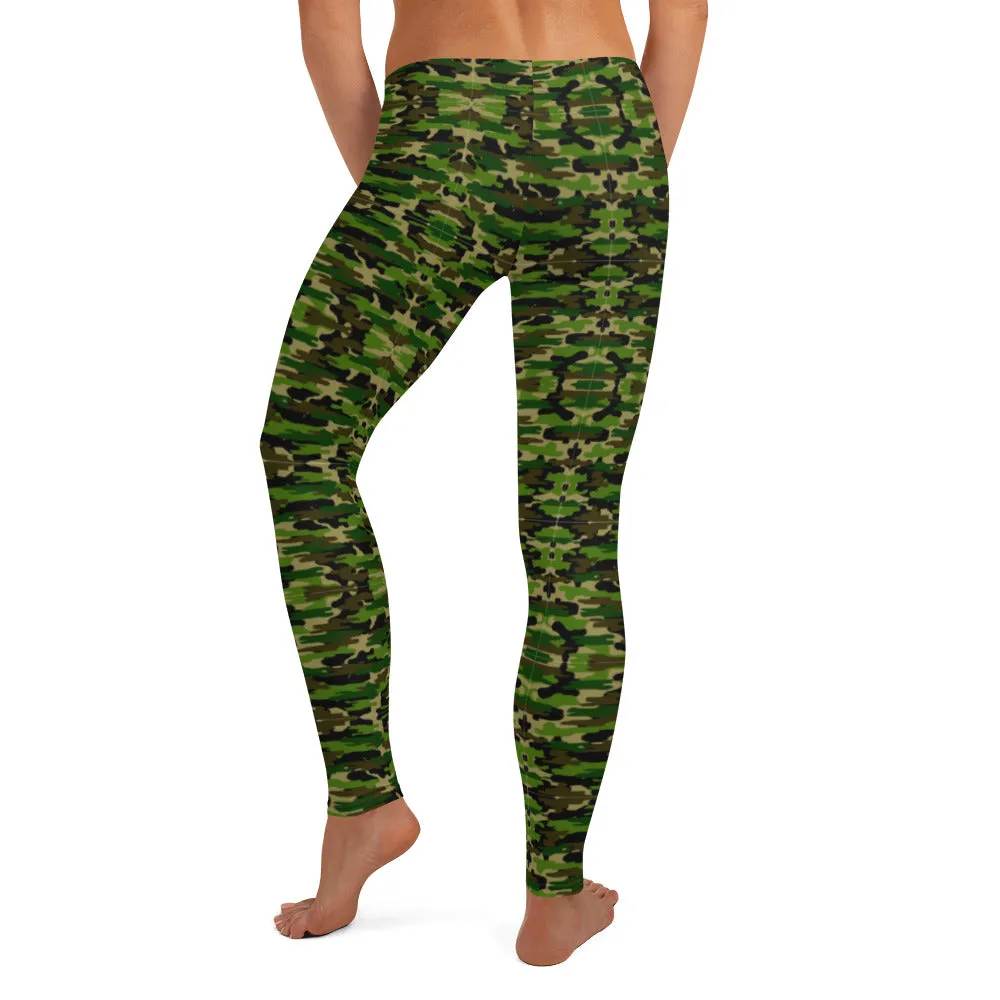 Green Camo Women's Fancy Leggings, Military Camouflage Military Print Ladies' Casual Tights