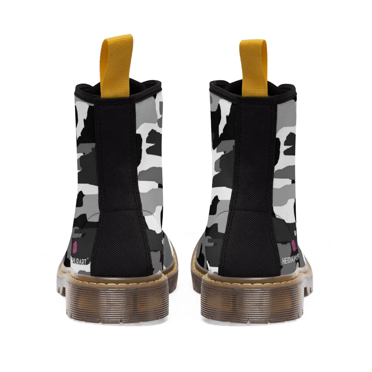 Grey Camo Print Women's Boots, Camouflaged Army Military Print Designer Best Winter Boots For Women (US Size 6.5-11)