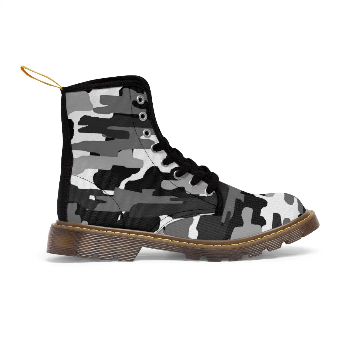 Grey Camo Print Women's Boots, Camouflaged Army Military Print Designer Best Winter Boots For Women (US Size 6.5-11)
