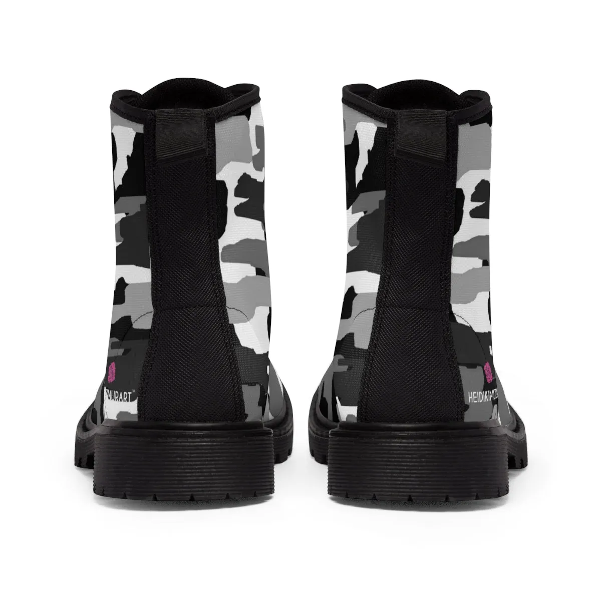Grey Camo Print Women's Boots, Camouflaged Army Military Print Designer Best Winter Boots For Women (US Size 6.5-11)