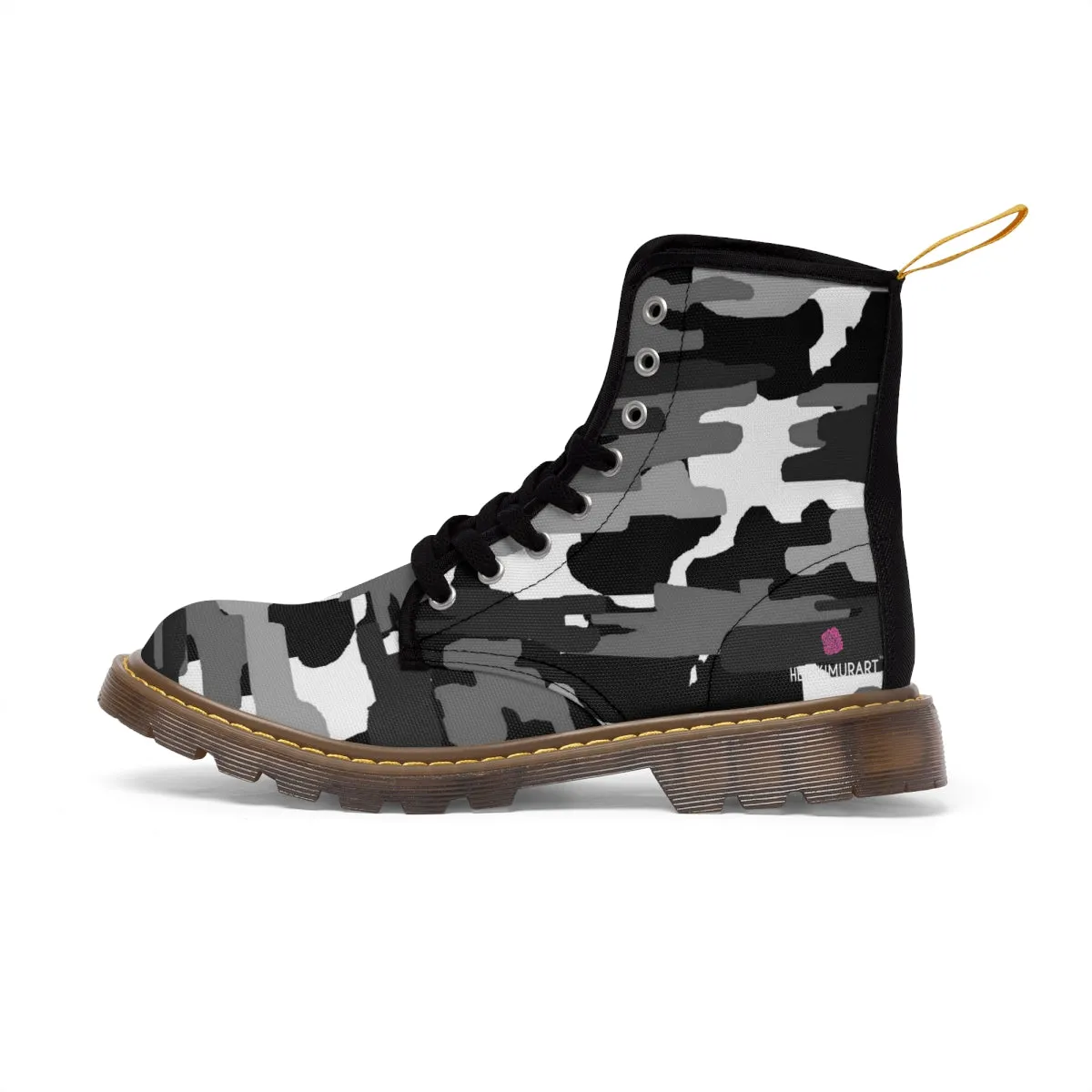 Grey Camo Print Women's Boots, Camouflaged Army Military Print Designer Best Winter Boots For Women (US Size 6.5-11)