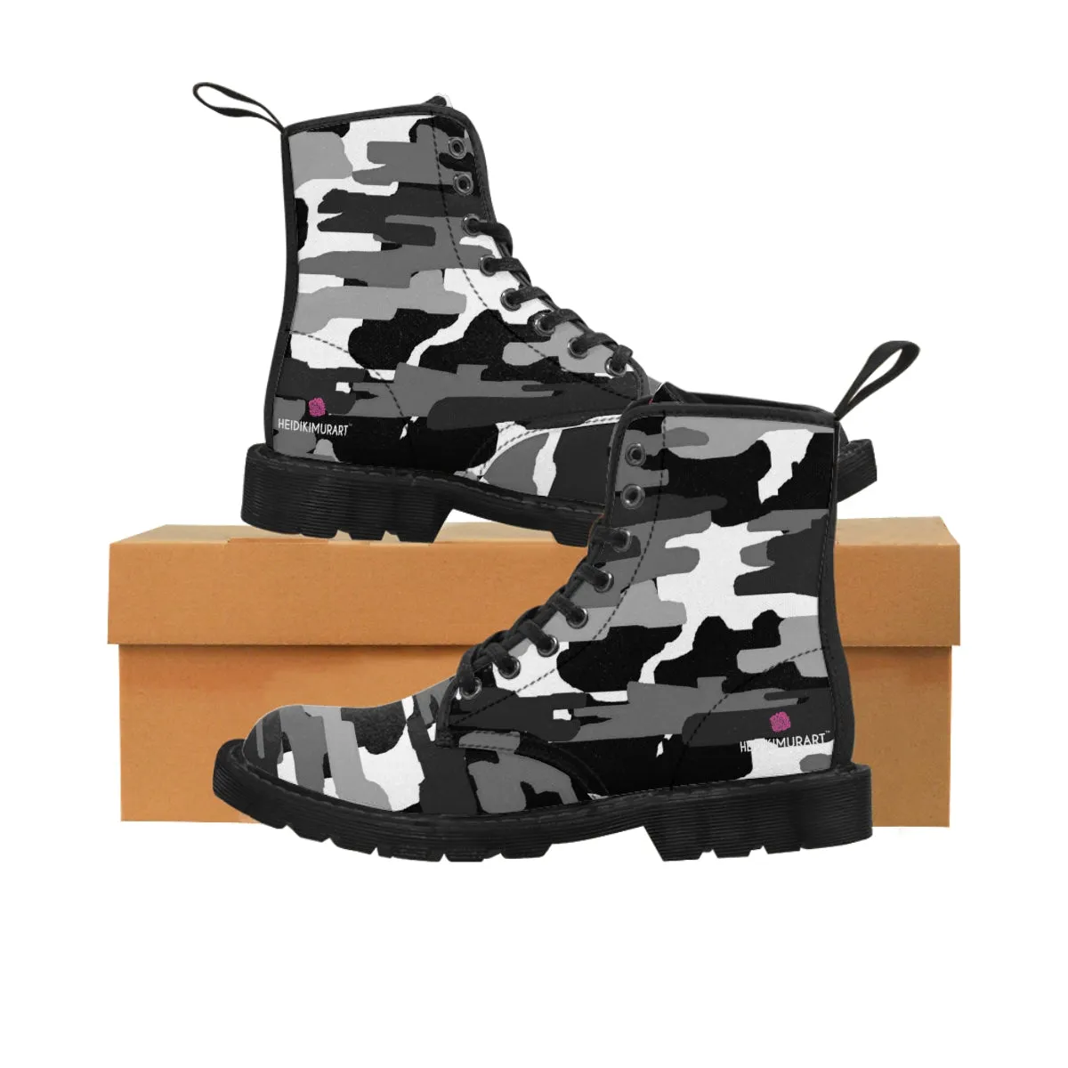 Grey Camo Print Women's Boots, Camouflaged Army Military Print Designer Best Winter Boots For Women (US Size 6.5-11)