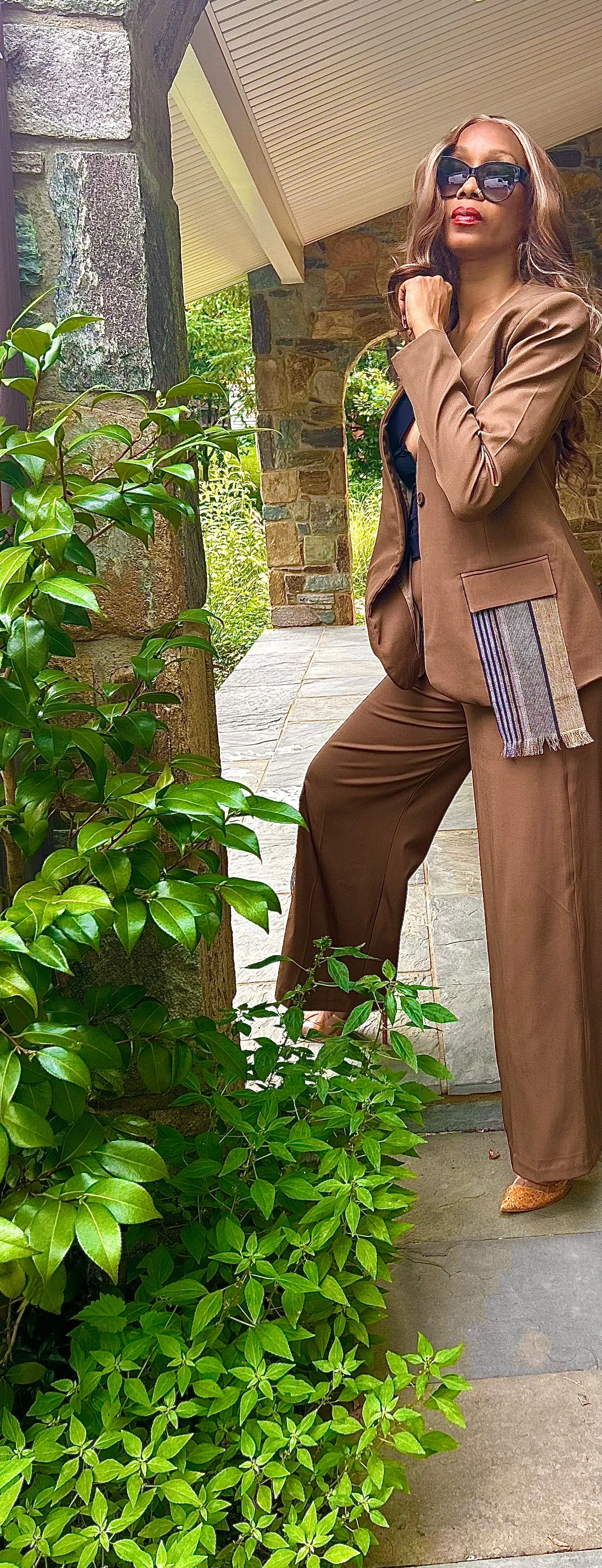 Kamala Tan Trousers with Handwoven Asoke Detail