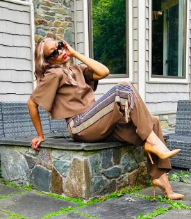 Kamala Tan Trousers with Handwoven Asoke Detail