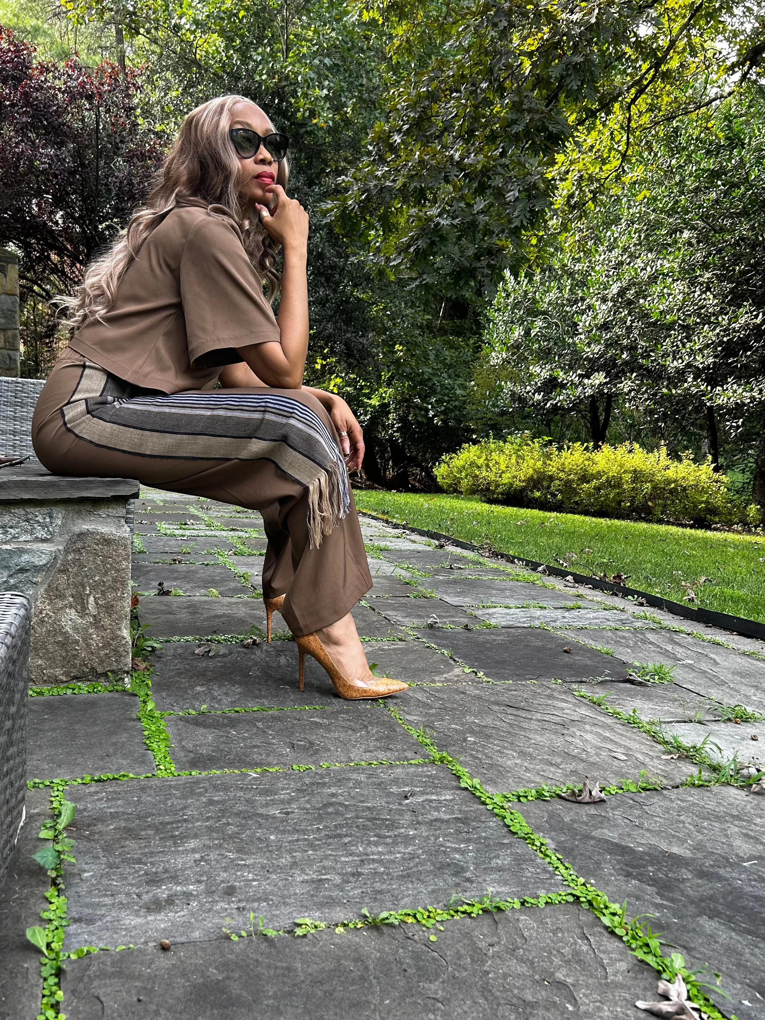 Kamala Tan Trousers with Handwoven Asoke Detail