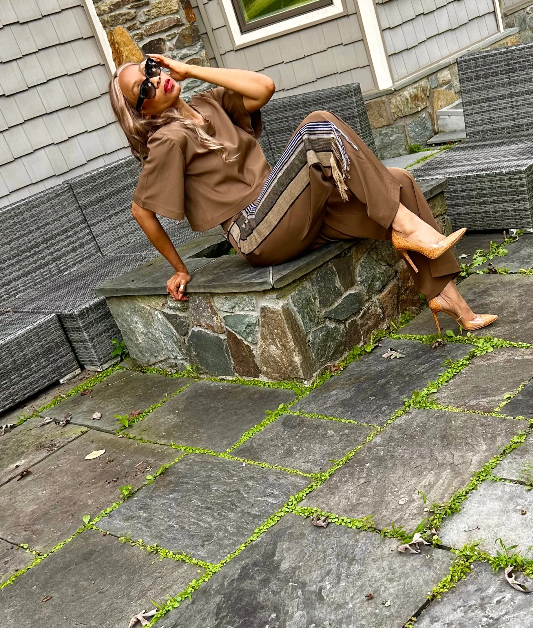 Kamala Tan Trousers with Handwoven Asoke Detail