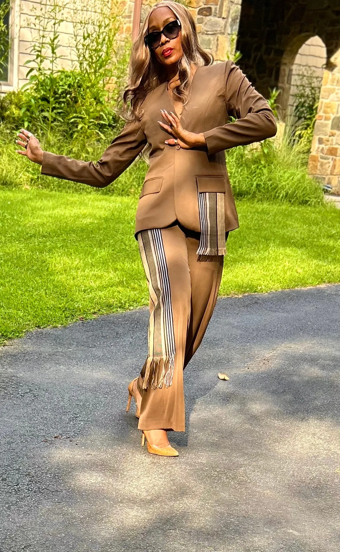 Kamala Tan Trousers with Handwoven Asoke Detail