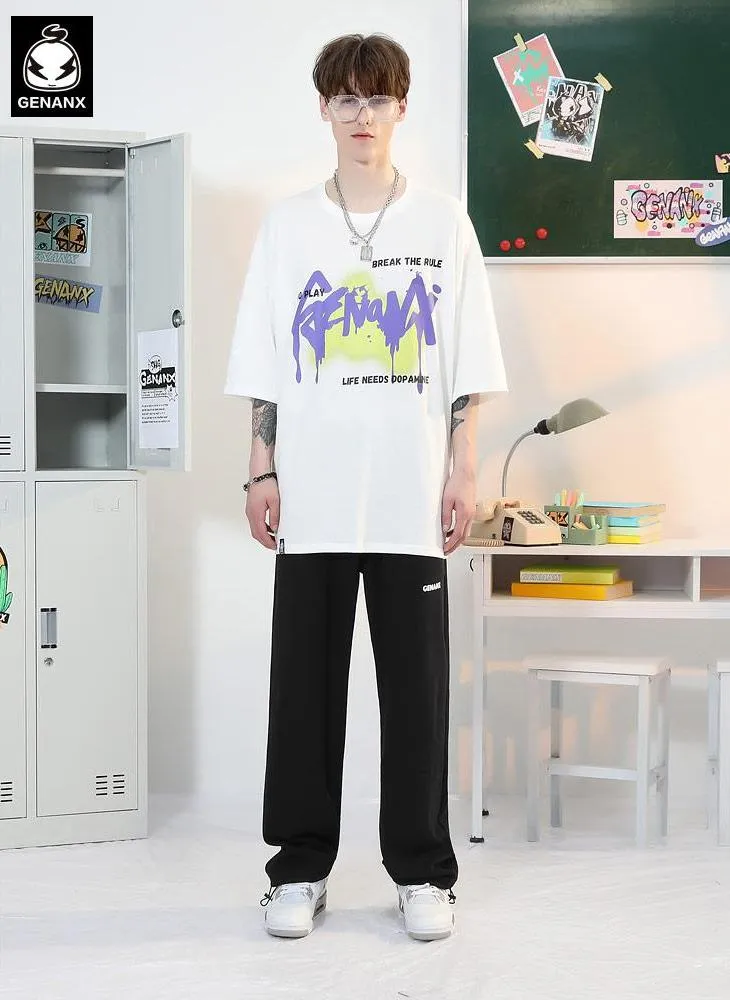 Minimalist Plain Letter Print Elastic Jogger Pants
