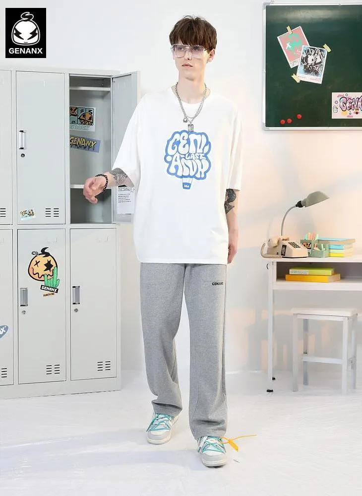 Minimalist Plain Letter Print Elastic Jogger Pants