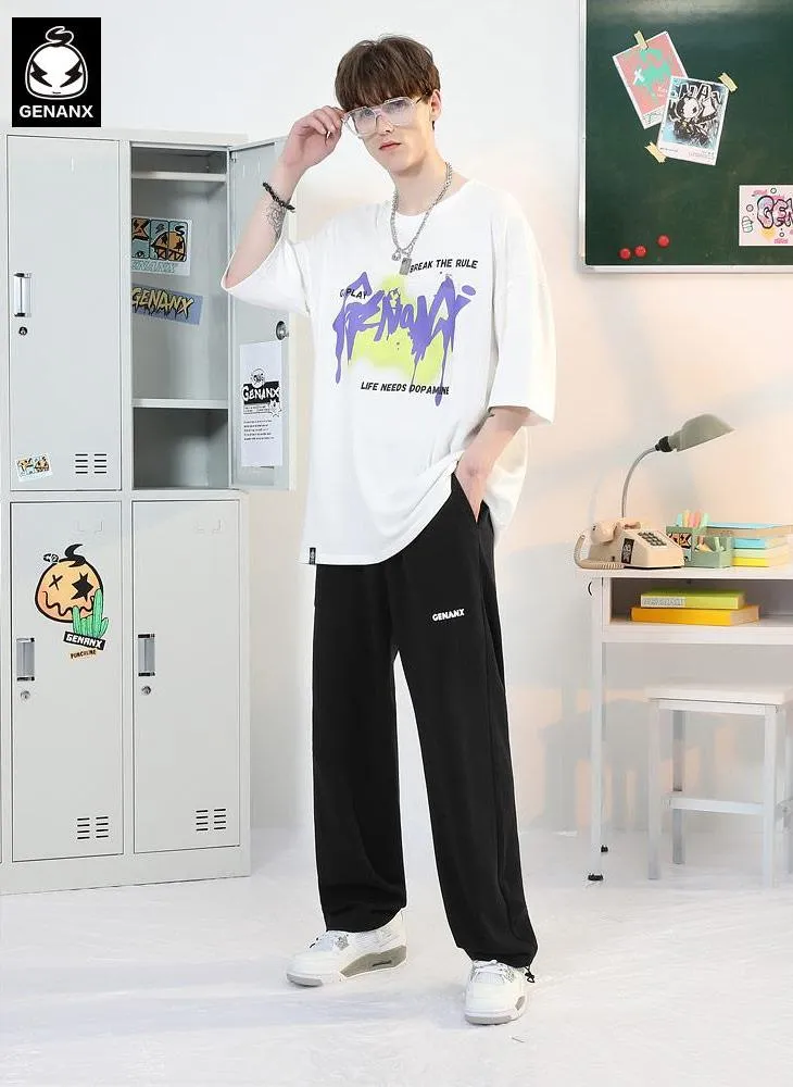 Minimalist Plain Letter Print Elastic Jogger Pants