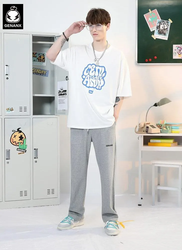 Minimalist Plain Letter Print Elastic Jogger Pants