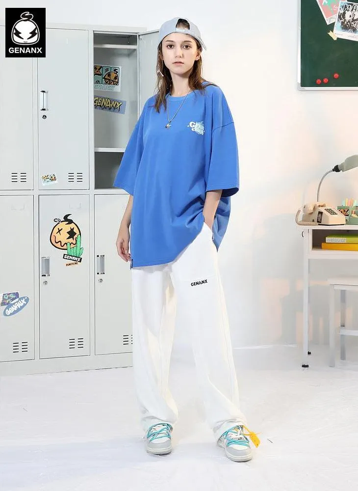 Minimalist Plain Letter Print Elastic Jogger Pants