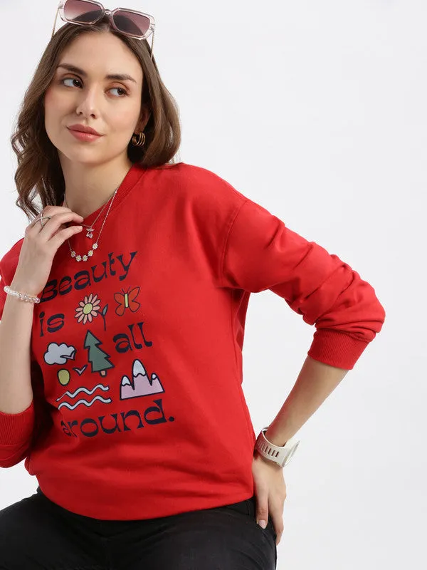 Oversized Tomato red Casual Sweatshirt
