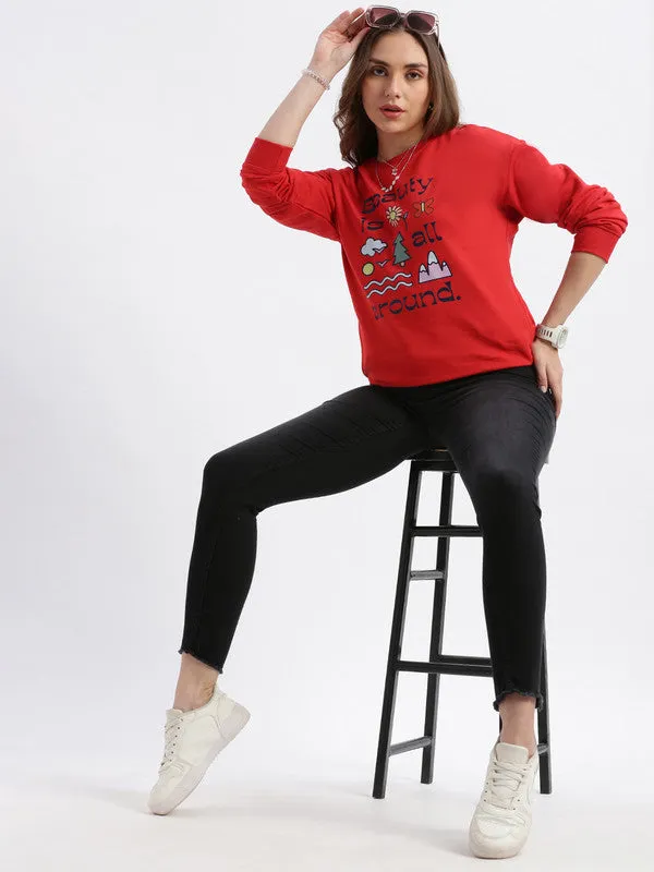 Oversized Tomato red Casual Sweatshirt