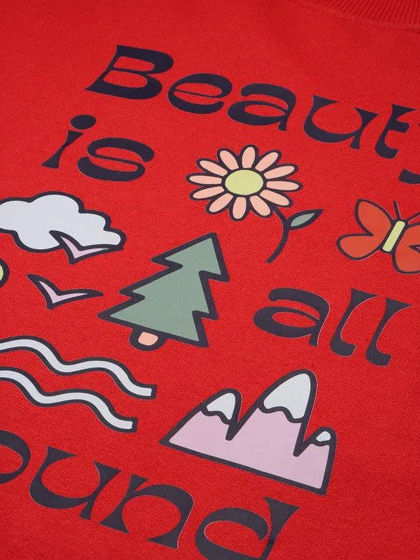 Oversized Tomato red Casual Sweatshirt