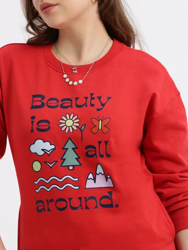 Oversized Tomato red Casual Sweatshirt