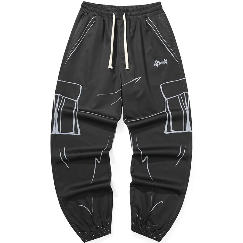 Plain Hand-painted Print Elastics Waist Jogger Pants