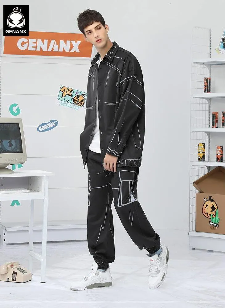 Plain Hand-painted Print Elastics Waist Jogger Pants
