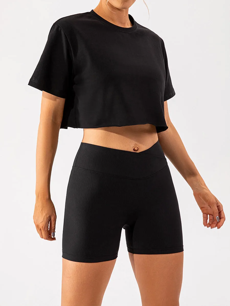 Plain Running Shorts for Womens Causal Tummy Control Workout Shorts High Waisted Yoga Capris Shorts