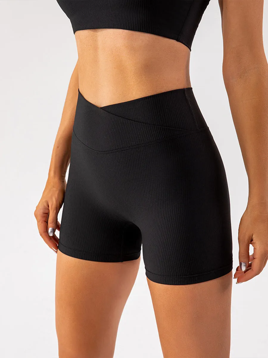 Plain Running Shorts for Womens Causal Tummy Control Workout Shorts High Waisted Yoga Capris Shorts