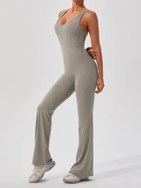 Plain Women Unitards Backless Flare Leg Skin-Friendly Sleeveless Romper