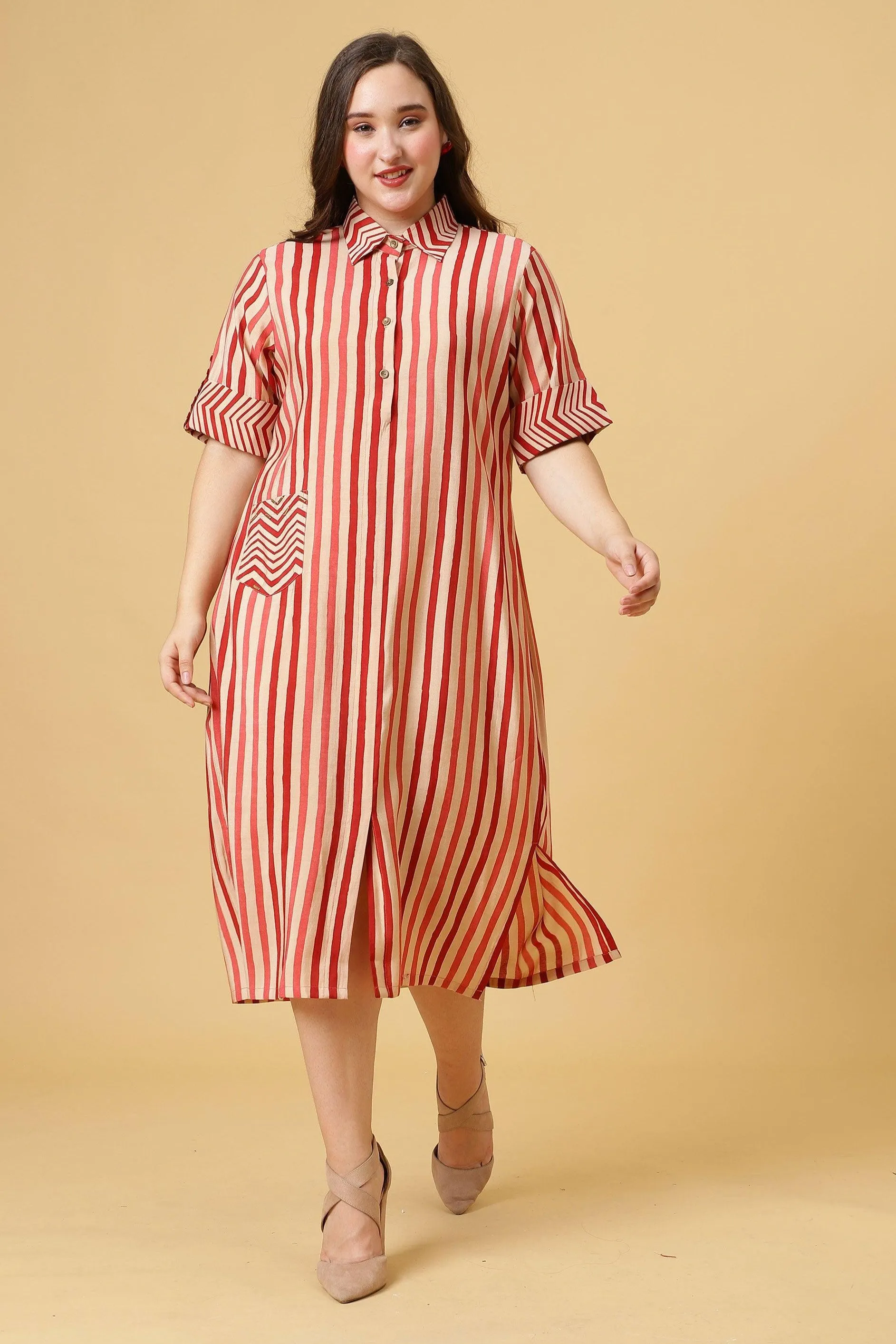 Red & White One Piece Casual Dress for Women