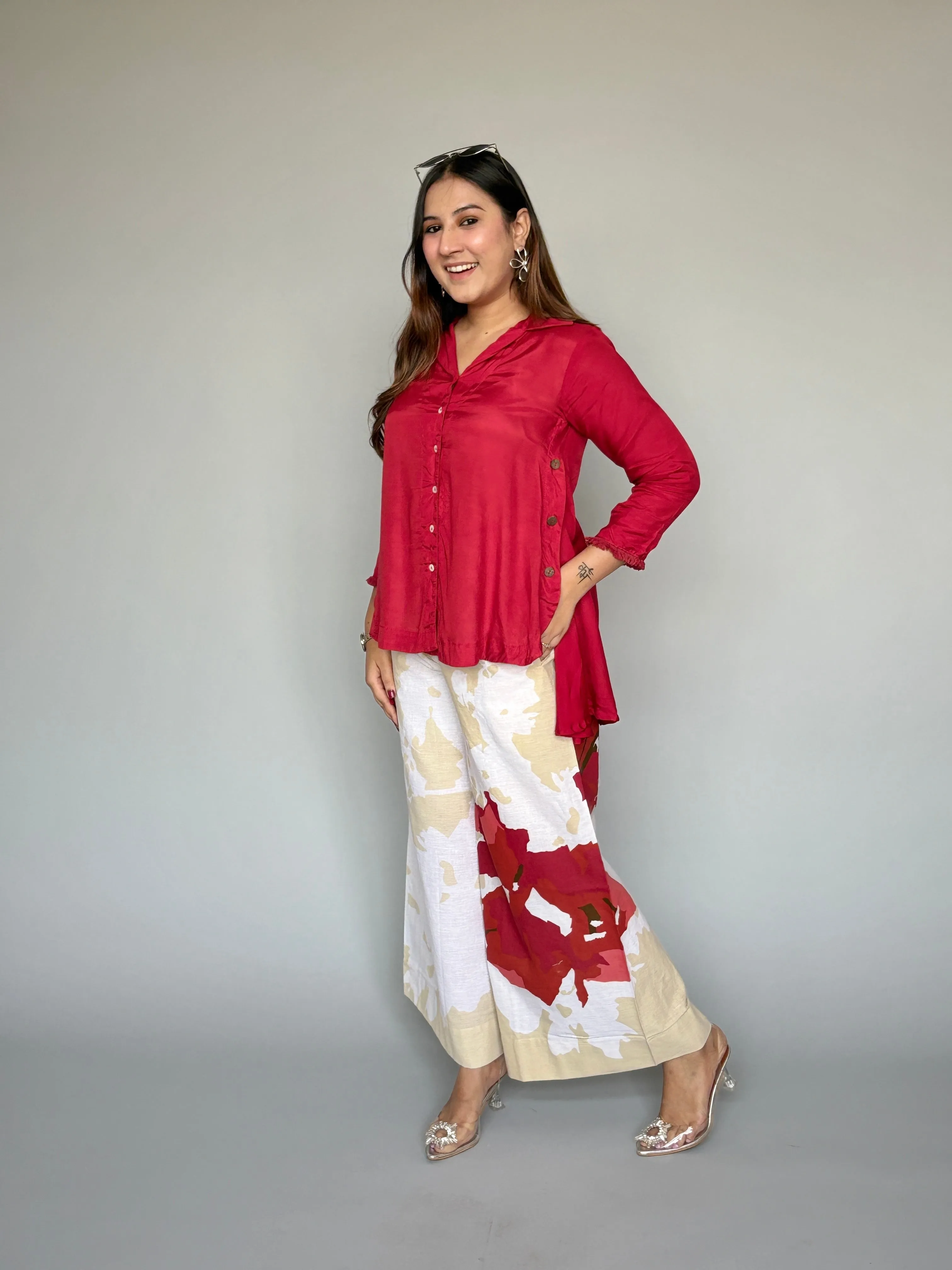 Red Top & Printed Pants Co-ord Set