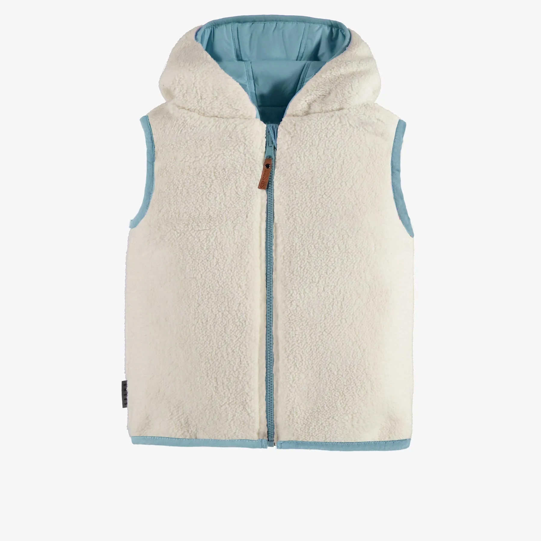 REVERSIBLE BLUE SLEEVELESS VEST IN NYLON AND SHERPA, CHILD